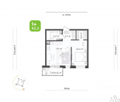 1-комн, 42 кв м, этаж 2/9 