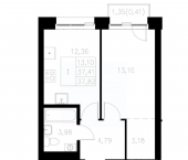 1-комн, 37 кв м, этаж 5/8 Адмиралтейская улица
