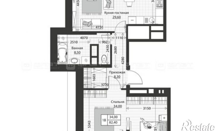 1-комн квартира в новом доме Республика Татарстан (Татарстан), Казань, Московская улица
