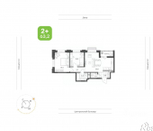 2-комн, 63 кв м, этаж 2/9 