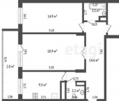 3-комн, 80кв м, этаж 9/9 улица Шевченко, 170