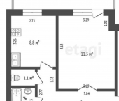 2-комн, 52кв м, этаж 2/9 проспект Изаила Зарипова, 21
