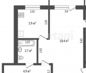 2-комн, 44кв м, этаж 2/4 ул Геофизическая, 7