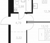 1-комн, 37 кв м, этаж 2/7 Адмиралтейская улица, 2