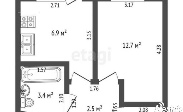 1-комн квартира Больничная улица, 3,  д. 3