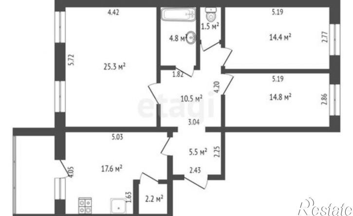 3-комн квартира проспект Строителей, 6,  д. 6