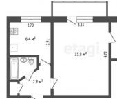 2-комн, 36кв м, этаж 2/5 Сармановский тракт, 54