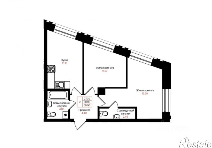 2-комн квартира в новом доме Казань