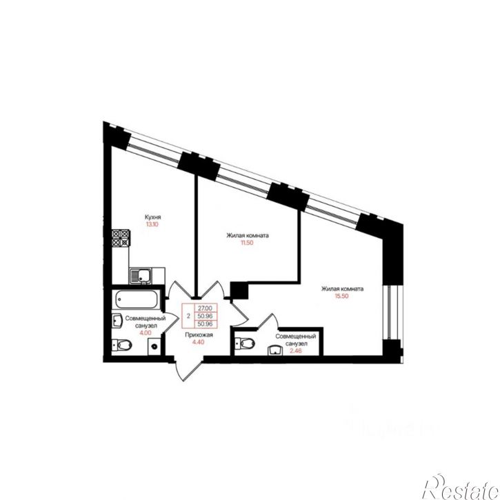 2-комн квартира в новом доме Казань