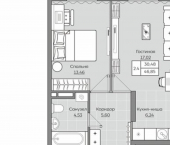 2-комн, 47 кв м, этаж 12/25 улица Братьев Батталовых, 20А к2