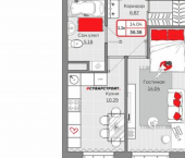 1-комн, 36 кв м, этаж 3/19 Республика Татарстан (Татарстан), Детский проезд