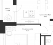 1-комн, 39 кв м, этаж 15/24 Республика Татарстан (Татарстан), улица Петра Полушкина, 5