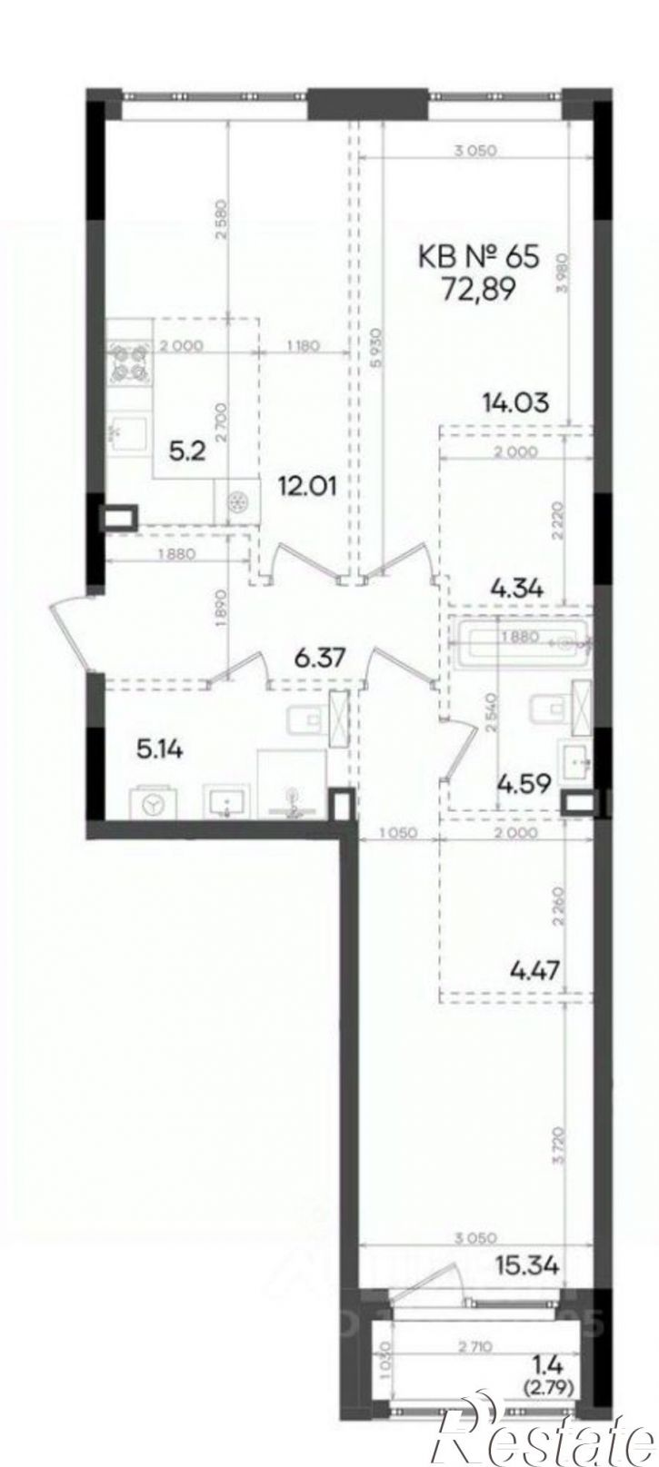 3-комн квартира в новом доме Казань