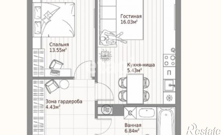 1-комн квартира в новом доме Республика Татарстан (Татарстан), Казань, улица Качалова, 93