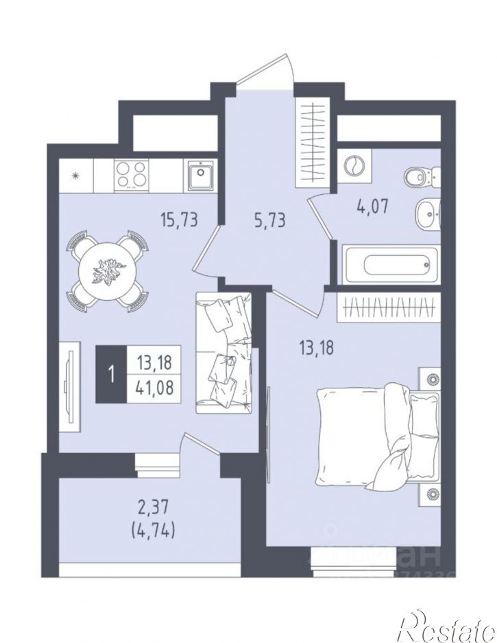 1-комн квартира в новом доме Казань