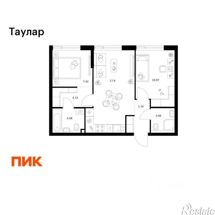 2-комн квартира в новом доме Казань, ЖК Таулар, 2