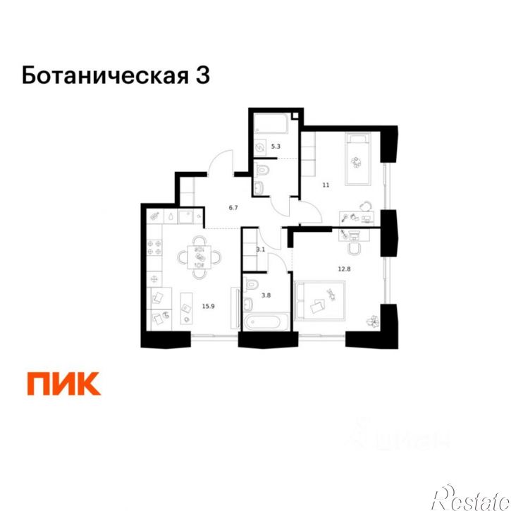 2-комн квартира в новом доме Казань