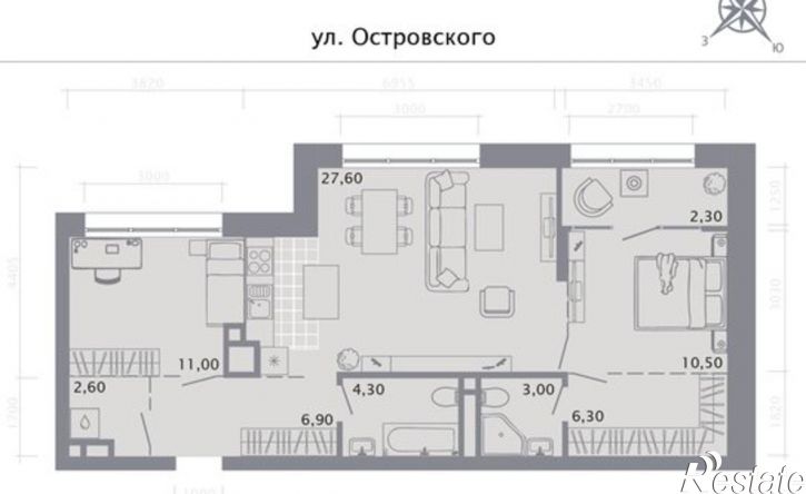2-комн квартира в новом доме Республика Татарстан (Татарстан), Казань, улица Островского, 112