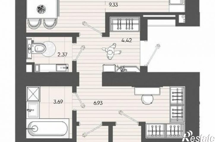 3-комн квартира в новом доме Республика Татарстан (Татарстан), Нижнекамск, 15-й микрорайон, ЖК Калина