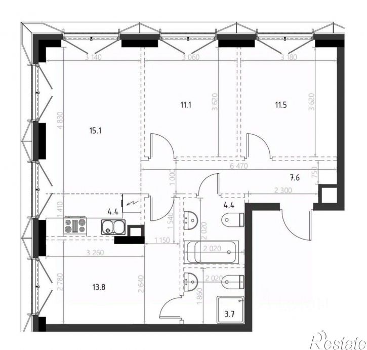 3-комн квартира в новом доме Казань, улица Дулата Али