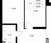 2-комн, 49 кв м, этаж 17/21 Республика Татарстан (Татарстан), Казань, ЖК Уникод на Технической