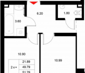 2-комн, 51 кв м, этаж 15/21 Республика Татарстан (Татарстан), Казань, ЖК Уникод на Технической