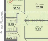 3-комн, 66кв м, этаж 2/18 Республика Татарстан (Татарстан), Набережные Челны, улица Виктора Полякова, 11