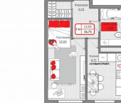 1-комн, 35 кв м, этаж 19/19 Республика Татарстан (Татарстан), Казань, Приволжский район