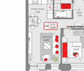2-комн, 45 кв м, этаж 6/19 Республика Татарстан (Татарстан), Казань, Приволжский район