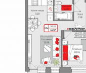 2-комн, 45 кв м, этаж 14/19 Республика Татарстан (Татарстан), Казань, Приволжский район