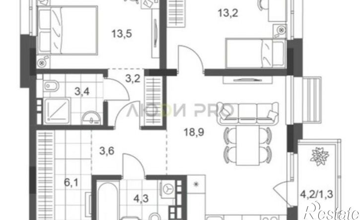 3-комн квартира в новом доме Республика Татарстан (Татарстан), Набережные Челны, улица Раскольникова, 56