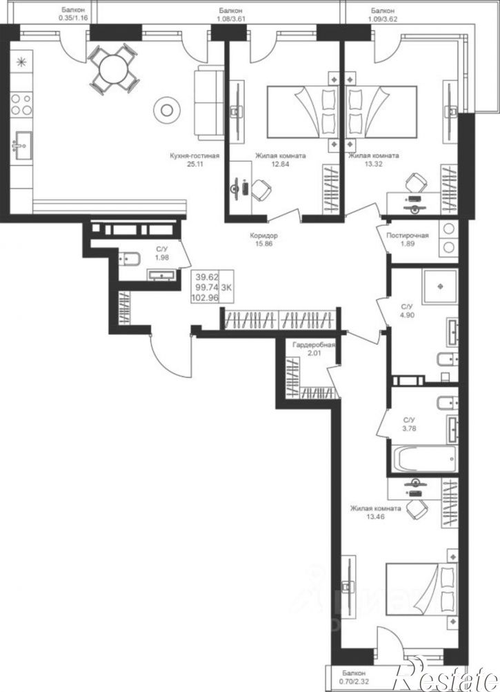 3-комн квартира в новом доме Казань, улица Сабира Ахтямова