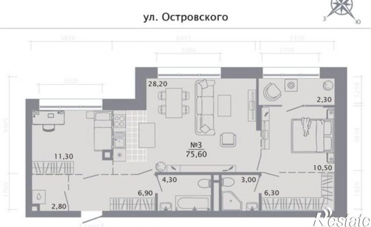 2-комн квартира в новом доме Республика Татарстан (Татарстан), Казань, улица Островского, 112