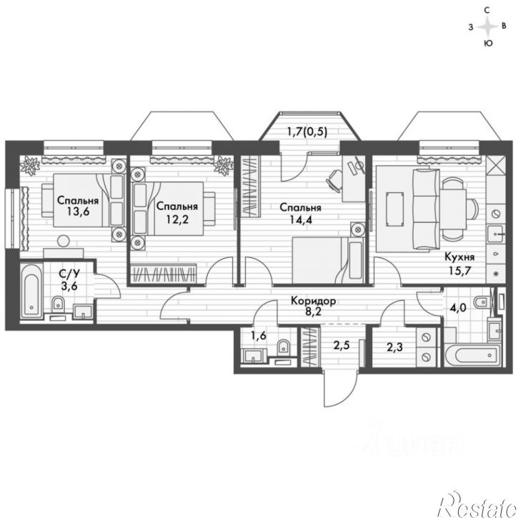 3-комн квартира в новом доме Казань, Даурская улица