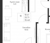 1-комн, 35 кв м, этаж 7/23 Республика Татарстан (Татарстан), Казань, жилой район Седьмое Небо