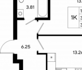 1-комн, 36 кв м, этаж 13/13 Республика Татарстан (Татарстан), Казань, Кировский район, жилой массив Залесный
