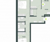 3-комн, 80 кв м, этаж 12/13 Республика Татарстан (Татарстан), Казань, Кировский район, жилой массив Залесный