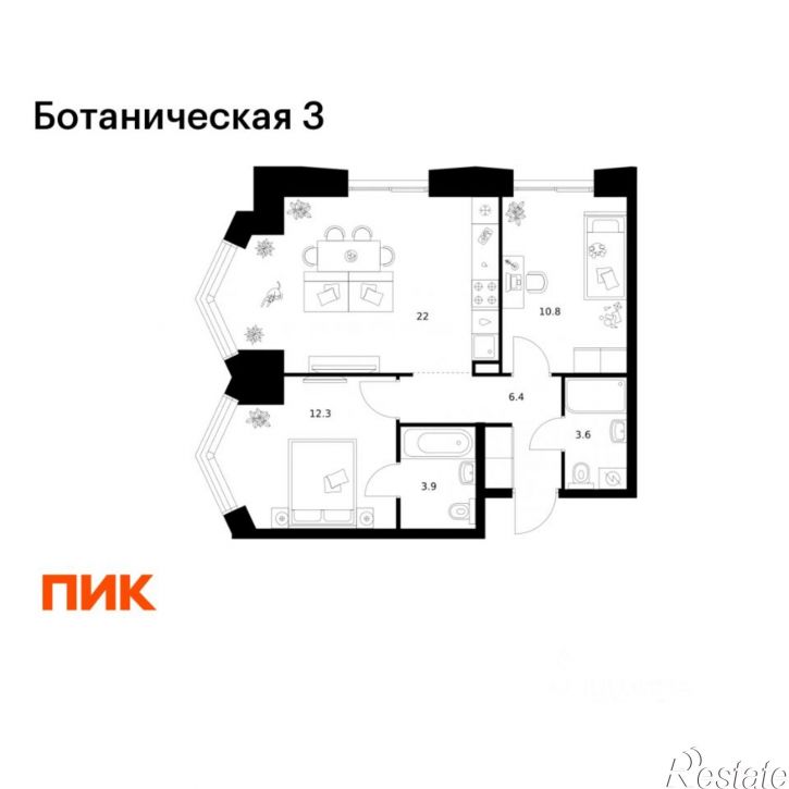 2-комн квартира в новом доме Казань