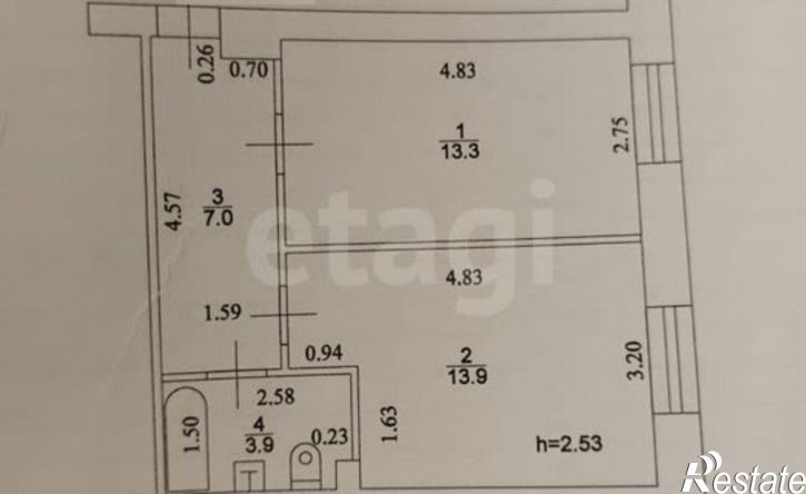2-комн квартира Республика Татарстан (Татарстан), Казань, улица Маршала Чуйкова, 55