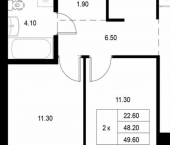 2-комн, 50 кв м, этаж 6/21 Республика Татарстан (Татарстан), Казань, ЖК Уникод на Технической