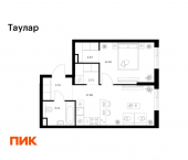 1-комн, 43 кв м, этаж 16/24 Казань, ЖК Таулар, 3