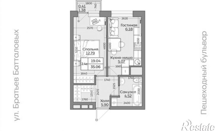 2-комн квартира в новом доме Республика Татарстан (Татарстан), Казань, ЖК Батталовский
