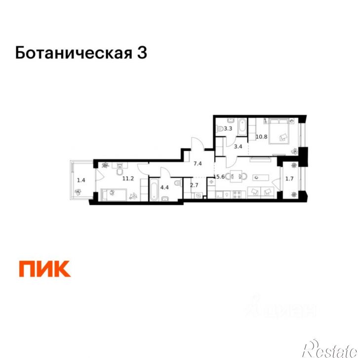2-комн квартира в новом доме Казань