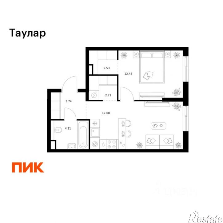 1-комн квартира в новом доме Казань, ЖК Таулар, 3