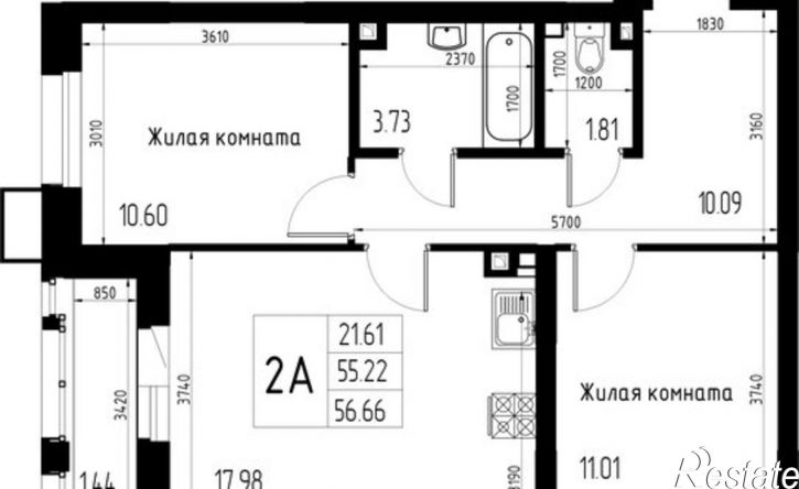 2-комн квартира в новом доме Республика Татарстан (Татарстан), Казань, ЖК Статный, 1