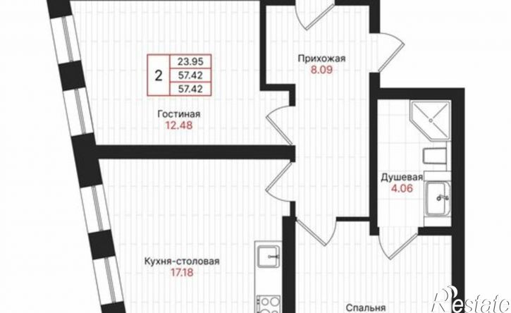 2-комн квартира в новом доме Республика Татарстан (Татарстан), Казань, ЖК Феномен Будущего