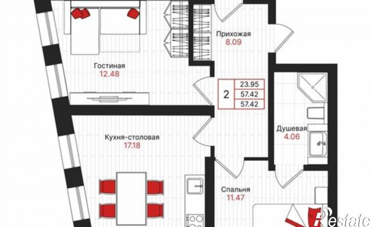 2-комн квартира в новом доме Республика Татарстан (Татарстан), Казань, ЖК Феномен Будущего