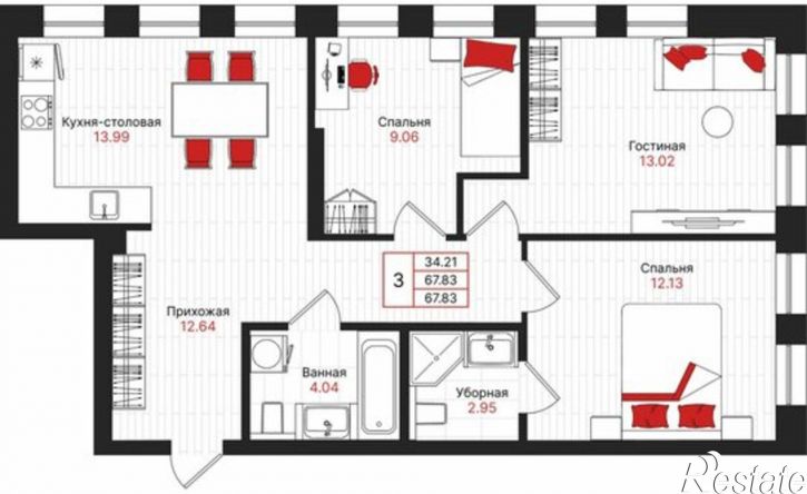 3-комн квартира в новом доме Республика Татарстан (Татарстан), Казань, ЖК Феномен Будущего