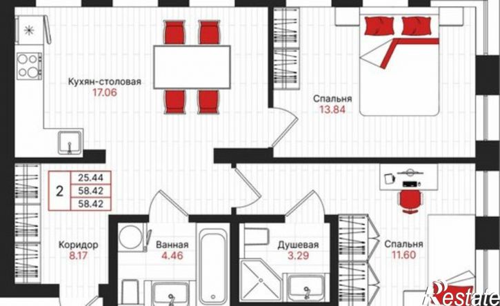 2-комн квартира в новом доме Республика Татарстан (Татарстан), Казань, ЖК Феномен Будущего