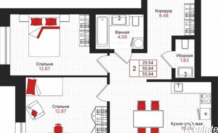 2-комн квартира в новом доме Республика Татарстан (Татарстан), Казань, ЖК Феномен Будущего